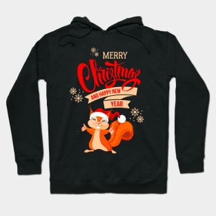 Red Orange Cartoon Cute Squirrel Christmas Hoodie